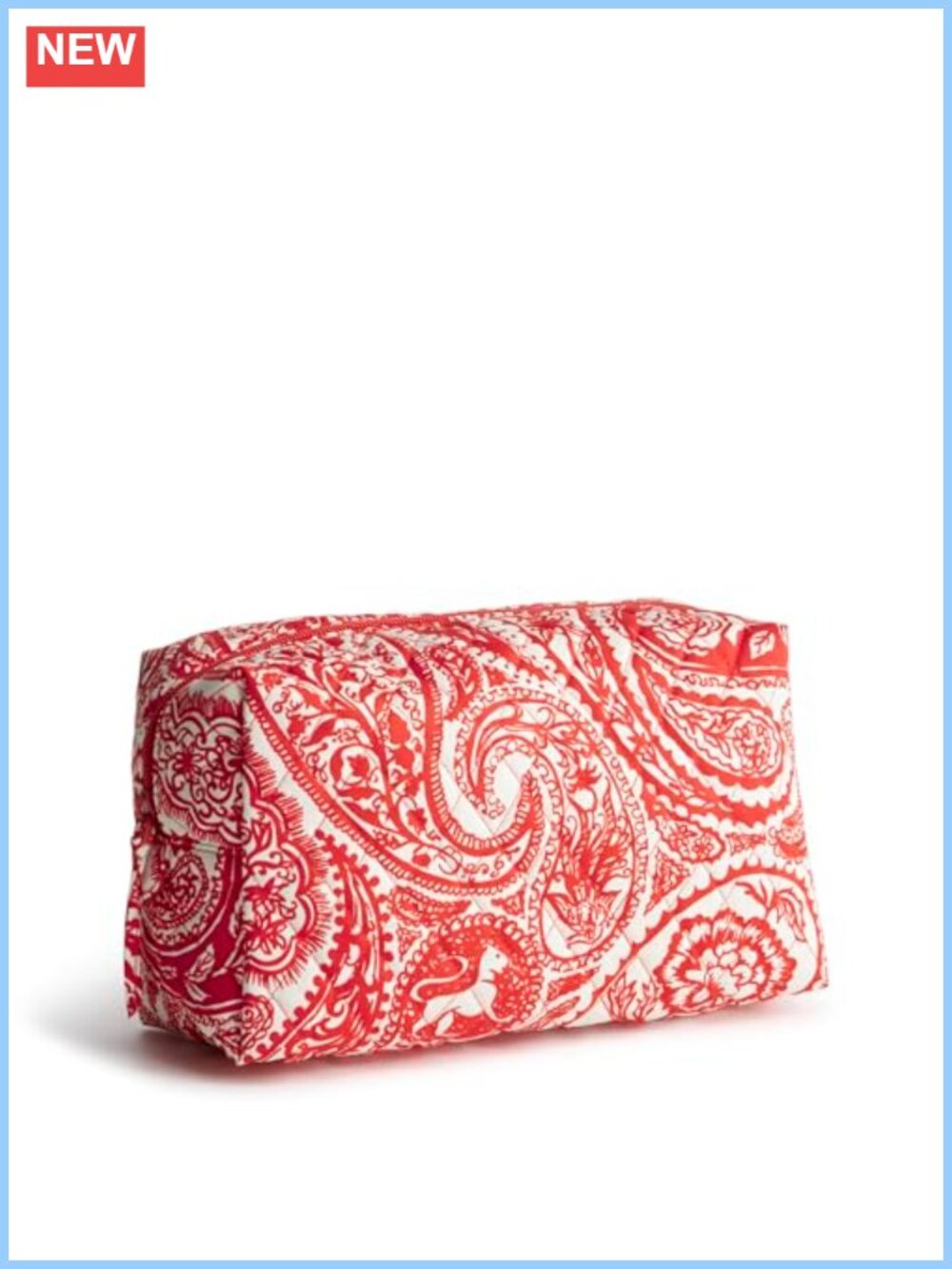 Quilted Cotton Cosmetic Makeup Bag with Zip Pocket, Toiletry Travel Organizer
